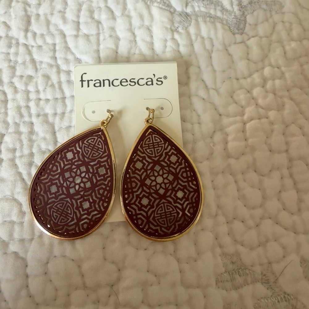 Francesca's Collections Gold and Burgundy Teardrop Earrings